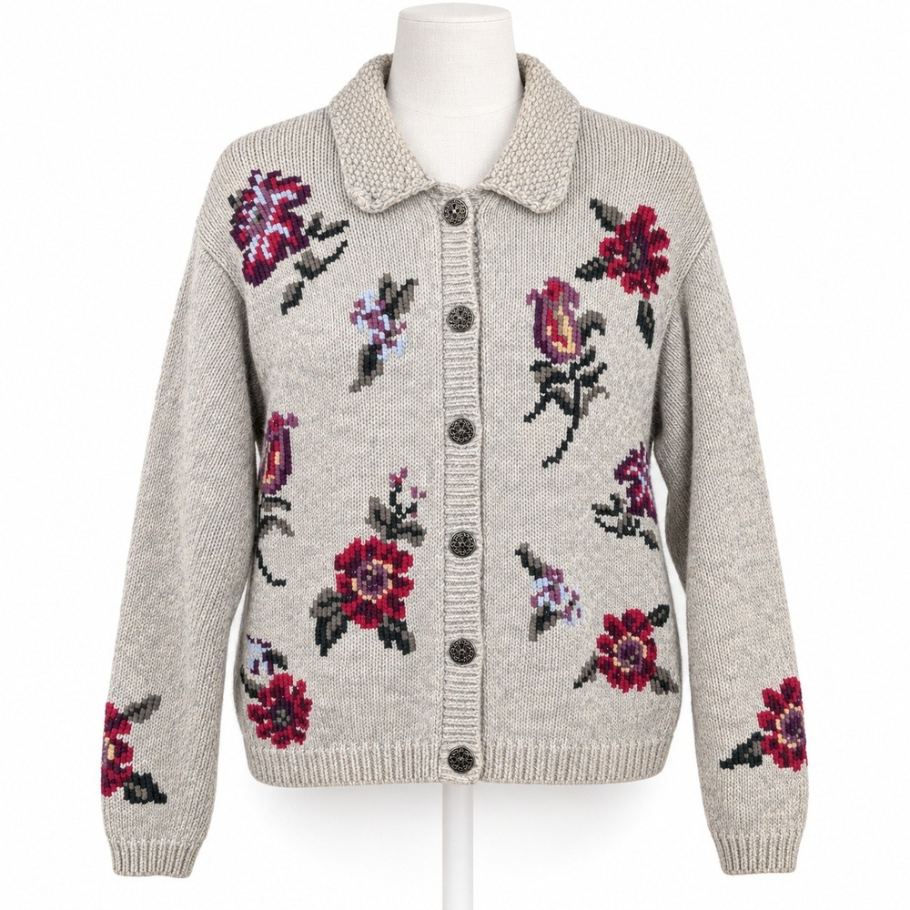 Vintage 90s Northern Reflections Floral Button Cardigan Size M Gray Cottagecore